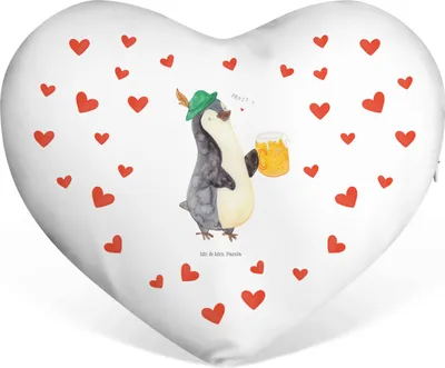 Produktbild von Mr. & Mrs. Panda Kuschelkissen Pinguin Bier - Weiß - Geschenk, dekoartikel, Liebe Kissen, , Herz, Sofakissen, Beschwippst, Feierabend, Dekokissen