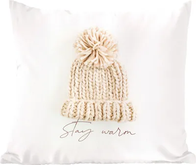 Produktbild von MuchoWow® Zierkissen Sofakissen Wohnzimmer Dekokissen 50x50 cm Mütze - Winter - Weiß - Komfort - Sofakissen