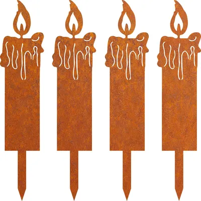 Produktbild von Gartenstecker Gartenfigur Kerzen - Rostoptik - 4er-Set - 24 cm - Gartendeko