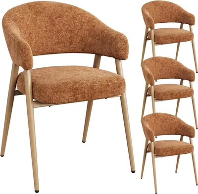 Produktbild von WOLTU Esszimmerstühle, Chenille Polsterstuhl mit Gebogenen Armlehnen, Offener Rückenlehne : Braun 4 Farbe: Braun Stückzahl: 4