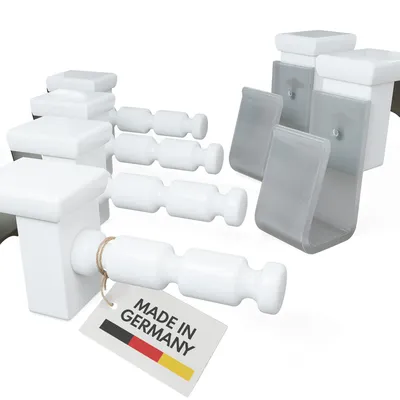 Produktbild von 4x Fensterhaken klemmbar mit Distanzhalter, Größe M in weiß, Abstandshalter, für Fensterdekoration, Klemmbereich 10-27 mm, inkl. 2x Batteriefachhalter