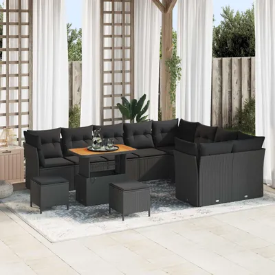 Image de vidaXL Ensemble de canapé de jardin avec coussin avec mémoire 12 pcs noir