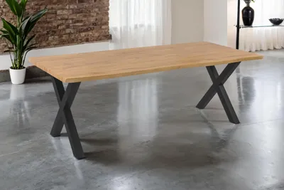 Produktbild von Esstisch 240x100 cm Baumkante Holz Wildeiche-Optik X-Gestell Metall schwarz JOSY