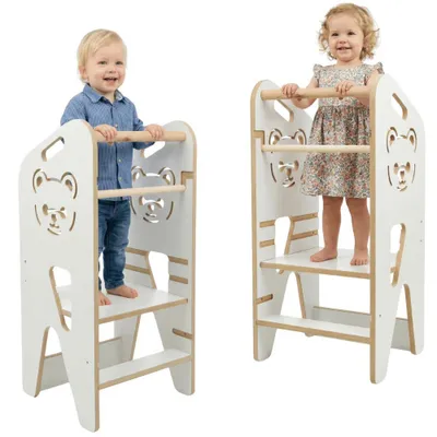 Zdjęcie produktu dla Pomocnik kuchenny VERK.design 80cmzabudowany kitchen helper podest stołek dla dzieci biały miś