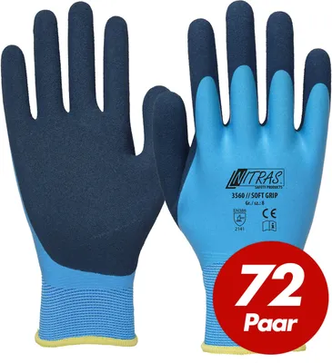 Produktbild von NITRAS Soft Grip Polyesterhandschuhe 3560 mit Latexschaum, flüssigkeitsabweisend - 72 Paar Größe:8