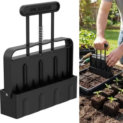 Produktbild von Erdblocker 4-fach 2 Zoll, Anzuchthilfe ohne Plastiktöpfe, mit Komfortgriff, ideal für Setzlinge & Garten
