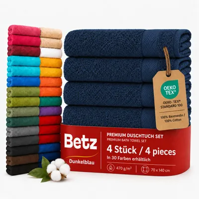 Produktbild von Betz 4 Stück Duschtücher 70 x 140 cm PREMIUM 100% Baumwolle Liegetuch Strandtuch Farbe: dunkelblau, KI-generiertes Bild