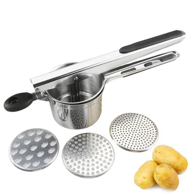 Produktbild von Kartoffelpresse, Edelstahl Kartoffelpressen Spaghettieispresse mit 3 Austauschbare Sieb für Kartoffelpüree, Entsaften
