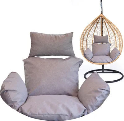 Produktbild von Hängesessel Kissen, Polster für Polyrattan / Rattan Hängeschaukel, Hängekorb, Schaukel Korb, Nur Kissen, Rückenkissen  - hellgrau