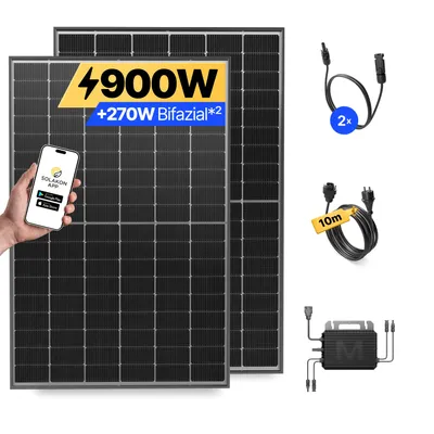 Produktbild von Balkonkraftwerk 900W Solaranlage Steckerfertig Komplettset Photovoltaik Anlage 800W, Kabellänge: 10m, Solakon - onLite