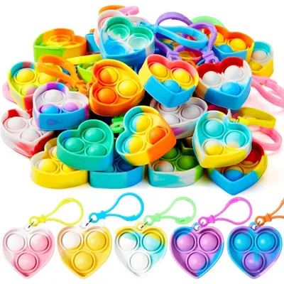 Produktbild von Pop-Schlüsselanhänger Mini-Fidget-Spielzeug 30 Stück Herzform Silikon 3,8 cm für Kinder