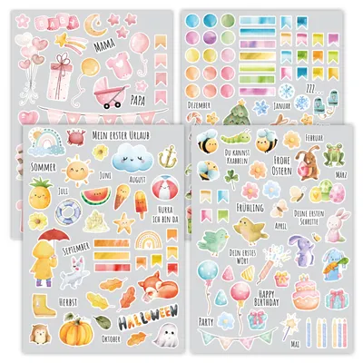 Produktbild von younikat Aufkleber-Set I Kinder I über 200 Sticker I Aquarell rosa I dv1420