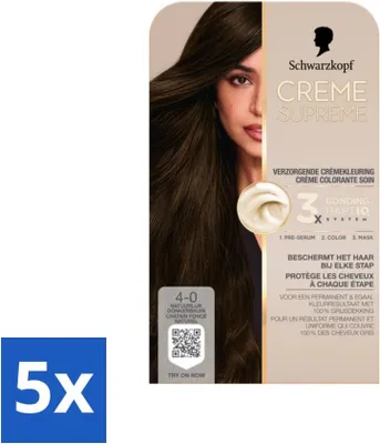 Image de Schwarzkopf - Coloration pour cheveux - Crème Suprême 4-0 - Brun foncé naturel - 245g - Pack avantage - 5 pièces