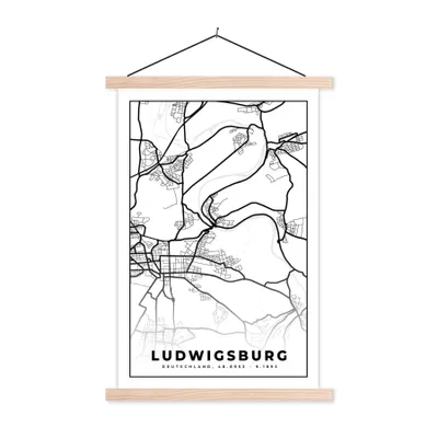 Produktbild von MuchoWow® Textilposter Stadtplan - Ludwigsburg - Karte 60x90 cm mit holzfarbenen Rahmen - Textil