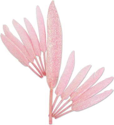 Produktbild von 12 Stück Federn Feder Pink mit Glitter Basteln Karneval Fasching Halloween Cosplay Deko