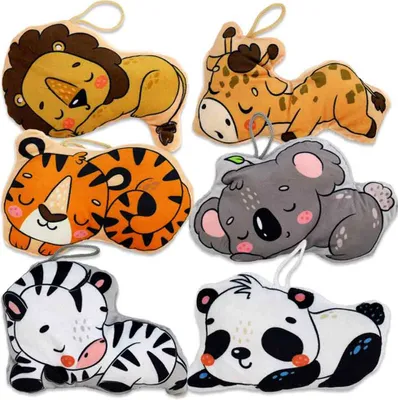 Immagine prodotto di 6 cuscini di peluche con animali addormentati - circa 15 cm