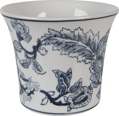 Productafbeelding van Clayre & Eef bloempot, diameter 16 cm, hoogte 13 cm, wit, blauw, keramiek