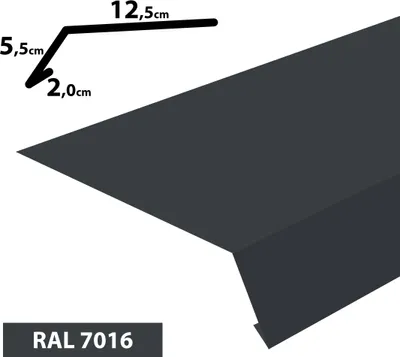 Produktbild von 2m Traufblech pulverbeschichtetes Rinneneinhang Dachblech Rinneneinhang Traufe (20x55x125) RAL-7016 Graphit