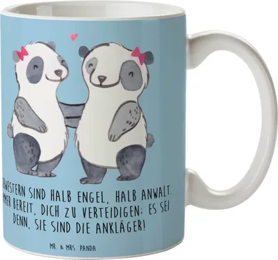 Produktbild von Mr. & Mrs. Panda Becher Schwesternwunder - Blau Pastell - Geschenk, Geschwisterliebe, geschwisterstreit, liebe unter geschwistern, Kaffeetasse, familienbeziehung, Tasse