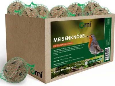Produktbild von Orni 100 Stück Meisenknödel im Netz mit Sonnenblumenkerne | Energiereicher Ganzjahresknödel für Wildvögel