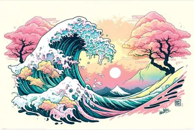 Image de Ada Ingram - Poster "Pastel Wave", Maxi PM8755 (91,5 cm x 61 cm) (Rose/Bleu)