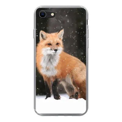 Produktbild von MuchoWow® Handyhülle Schutzhülle Hülle für iPhone SE 2020 Fuchs - Schnee - Winter Silikon Softcase Handy Hülle - Kartenbesitzer