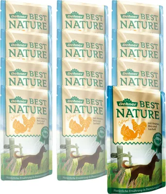 Produktbild von Dehner Best Nature Hundefutter, Nassfutter, für ausgewachsene Hunde, Geflügel / Reis, 12 x 150 g Beutel (1.8 kg)