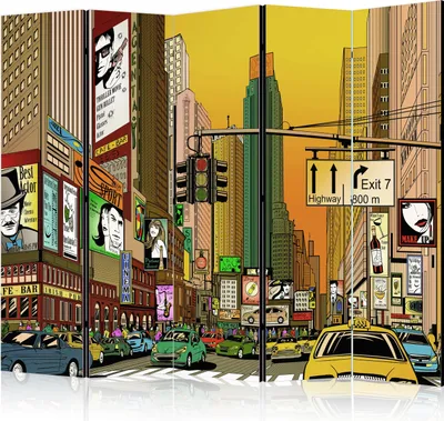 Produktbild von 5-teiliger Doppelseitiger Vlies Paravent - Vibrant city - NY II 225x172 cm Street art d-C-0198-z-c