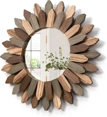 Imagen del producto de Solidchoice - Espejo de pared decorativo bohemio de 30 cm con marco de madera