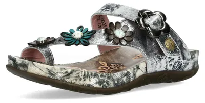 Image de Mules Laura Vita pour femme, bride à l'orteil, boucle rétro à motif floral, modèle LILOO 43, pointure : 37 EU, couleur : gris