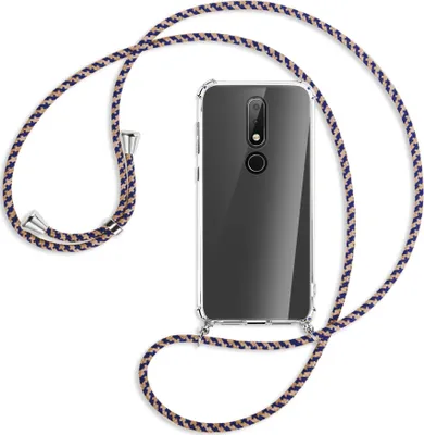 Produktbild von Handykette Backcover-Schutzhülle mit Band (Metall silberfarben) für Nokia 6.1 Plus / X6 - blau+beige