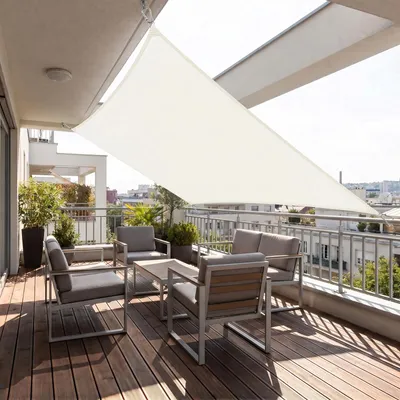 Produktbild von Sonnensegel Balkon 160g/m² Polyester UV Schutz Sonnenschutz Terrasse Garten Rechteckig, Creme 4 x 5 m