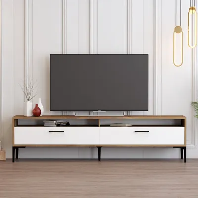 Produktbild von Skye Decor, Hochwertiger TV-Ständer, Walnuss und Weiß, 180 x 35 x 47 cm | 100% melaminbeschichtete Spanplatte, 18 mm dick | Modernes Design für Ihr Zuhause, elegant und funktional.