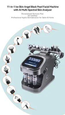 Produktbild von Gesichtsbehandlungsgerät - 11-in-1 - KI-Hautanalyse - Hydradermabrasion - RF-Lifting - Mikrostrom - EU-Stecker 220–240 V - Schwarzperlmutt