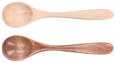 Image de Lot de 2 cuillères en bois à manche incurvé – Petites cuillères à mélanger pour la cuisine familiale et les restaurants