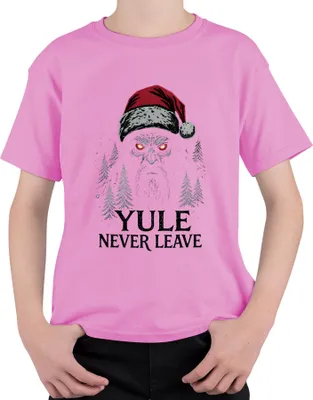 Produktbild von YULE NEVER LEAVE Grusel Weihnachtsmann Totenkopf rote Augen Bart Uni Kinder T-Shirt, Pink, 152
