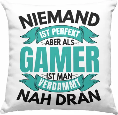 Produktbild von Trendation - Niemand Ist Pefekt Aber Als Gamer Ist Man Nah Dran Deko-Kissen mit Füllung 40x40 Geschenk für Jungs Jungen Geschenkidee zum Geburtstag Lustiger Spruch (Grün)