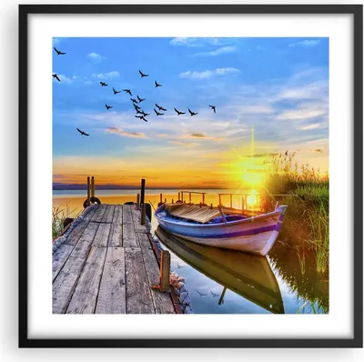 Produktbild von Gerahmtes Poster - Schwarzer Rahmen - See Boot Wasser - 50x50 cm - Wand Bild - Wanddeko - Wandbilder - Kunstposter - Wandposter - Bilderrahmen - Bilder - Kunstdruck - Wandbild - P2BAC50x50-3983