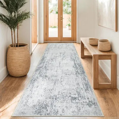 Produktbild von Läufer Teppich, grau, 80 x 300 cm, waschbar, für Flur und Küche