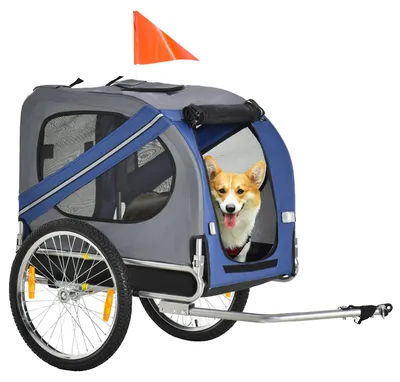 Productafbeelding van Hondenkar, fietskar, opvouwbare dierenkar, regenhoes, staal, grijs+blauw, 130 x 73 x 90 cm
