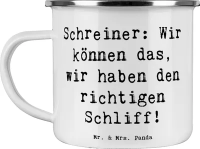 Produktbild von Mr. & Mrs. Panda Kaffeepott Spruch Schreiner Kompetenz - Weiß - Geschenk, becher emaille, Berufspassion, Holzliebhaber, Tasse, kreative Geschenke, Beruf, Handwerk, Pott