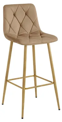 Image de Tabouret haut Nado en velours marron avec pieds en métal