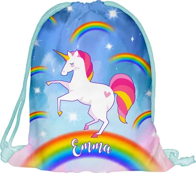 Produktbild von Kinder Turnbeutel mit Namen Beutel Fullprint Tasche Gymsac Jutebeutel Print Bag Fitness Junge Mädchen Proud Unicorn [010]
