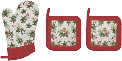 Produktbild von Küchenset mit einem Küchenhandschuh, 20 x 30 cm, und zwei Topflappen, 20 x 20 cm, aus 100% Baumwolle