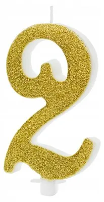 Produktbild von PartyDeco Geburtstagskerze Zahl 2 Goldener Glitzer 10cm
