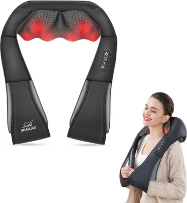Zdjęcie produktu dla Masażer do szyi Snailax Shiatsu z funkcją podgrzewania, 4D rotacyjny masaż dla szyi i ramion, idealny jako prezent dla mamy i taty, ogrzewająca przylepka na szyję i plecy