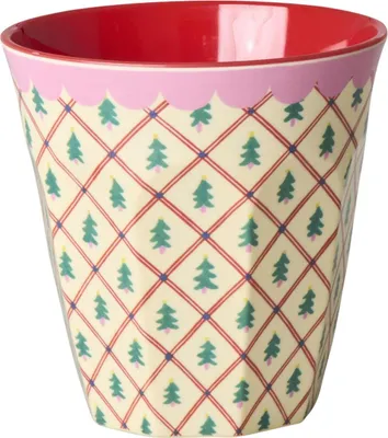 Produktbild von Rice Melamin Becher Medium Creme - Diamond Christmas Tree Print