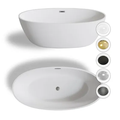 Zdjęcie produktu dla Wanna Reykjavik 175 x 100 cm wolnostojąca Akrylowa biała system przelewowy