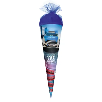 Produktbild von ROTH Geschenk-Schultüte Polizei 110 klein 22 cm rund Tüllverschluss Zuckertüte Schulanfang