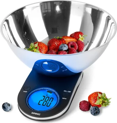 Produktbild von Duronic KS5000 Digitale Küchenwaage/Digitalwaage/Elektronische Waage mit Edelstahl Schüssel, LCD Display, 5 kg, Tara-Funktion